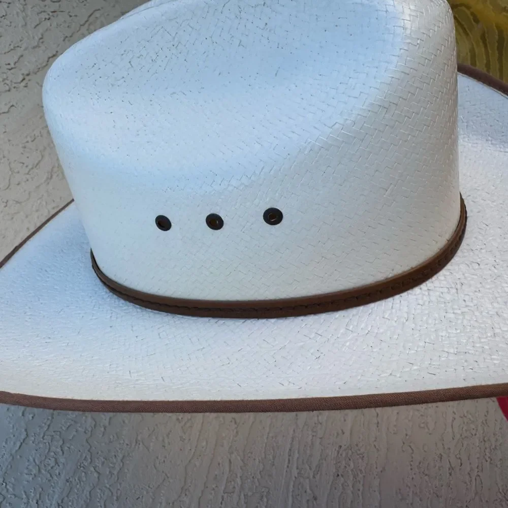 Justin 10X White Straw Western Cowboy Hat 7 5/8 (61cm) EUC
